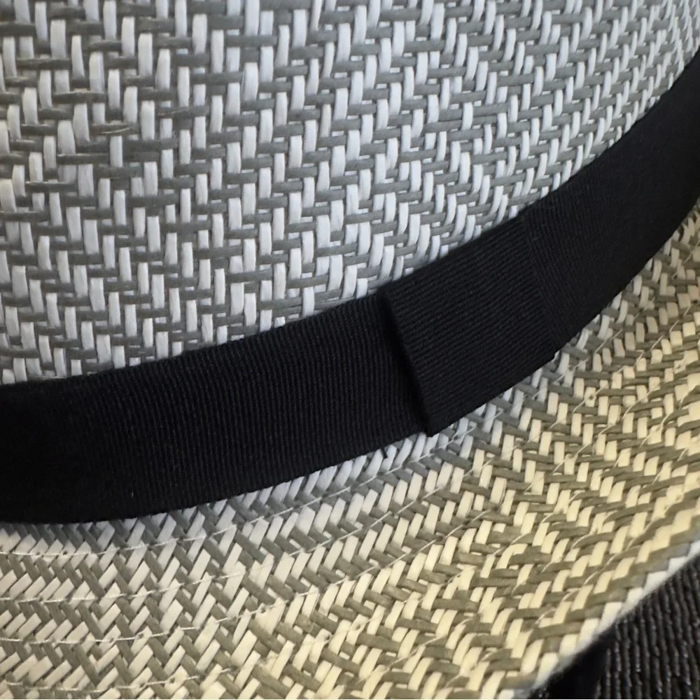 Nicole Marciano Women’s Straw Fedora Hat – Herringbone Weave, Black Band